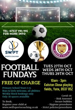 Details of a free football tournament for children. contact the Parish Council office if you are unable to view this poster.