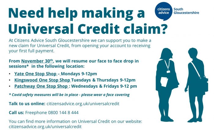 Image detailing how to get help with making a Universal Credit claim. Freephone 0800 144 8444 or visit citizensadvice.org.uk/universalcredit