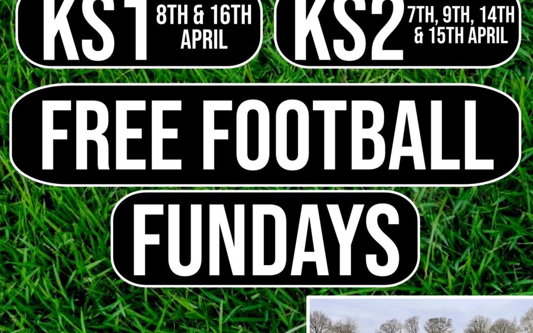 The Swift Sports Coaching and Dodington Parish Council logos are shown on a flyer against a green background. The flyer replicates the information given on this page as text about the football fun days for children over the Easter 2026 holidays.